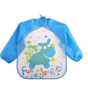 Baby's Long-Sleeve Waterproof Bib for Both Eating and Drawing (Light Blue), One Size